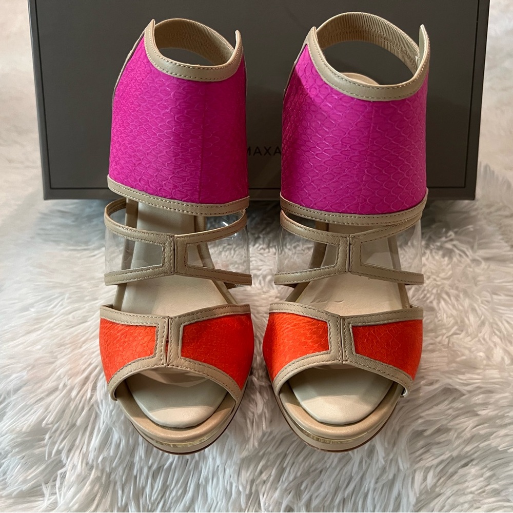 🎉HP🎉NWT BCBG Maxazria Ma-Hex Orange and Pink Heels - Picture 5 of 16